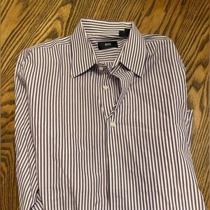 Hugo Boss Black and White Striped Button-Down Shirt